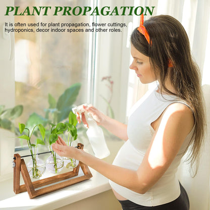 Renmxj Plant Propagation Station, Plant Terrarium with Wooden Stand, Unique Gardening Birthday Gifts for Women Plants Lovers, Home Office Garden Decor Planter - 3 Bulb Glass Vases