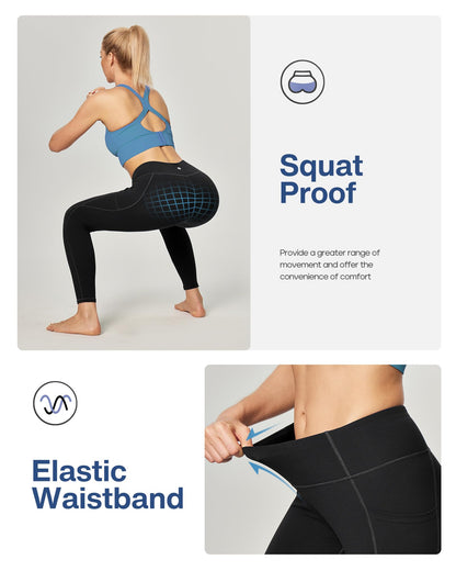 Heathyoga Leggings with Pockets for Women Tummy Control High Waisted Yoga Pants Women Compression Workout Leggings Black