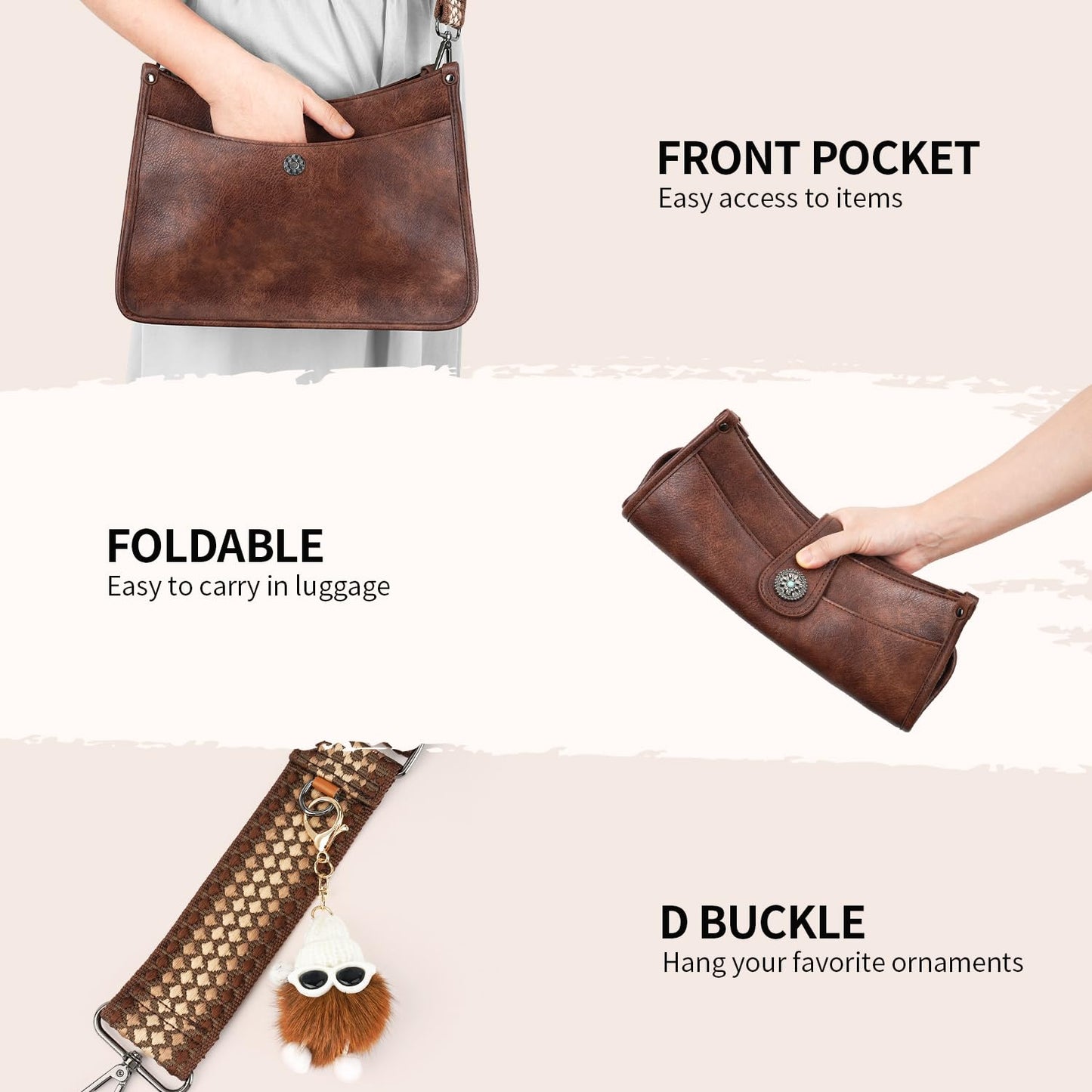 APHISON Crossbody Bags For Women Trendy, Vegan Leather Hobo Handbags Crossbody Purses Shoulder Bucket Bag with 2 Strap Coffee