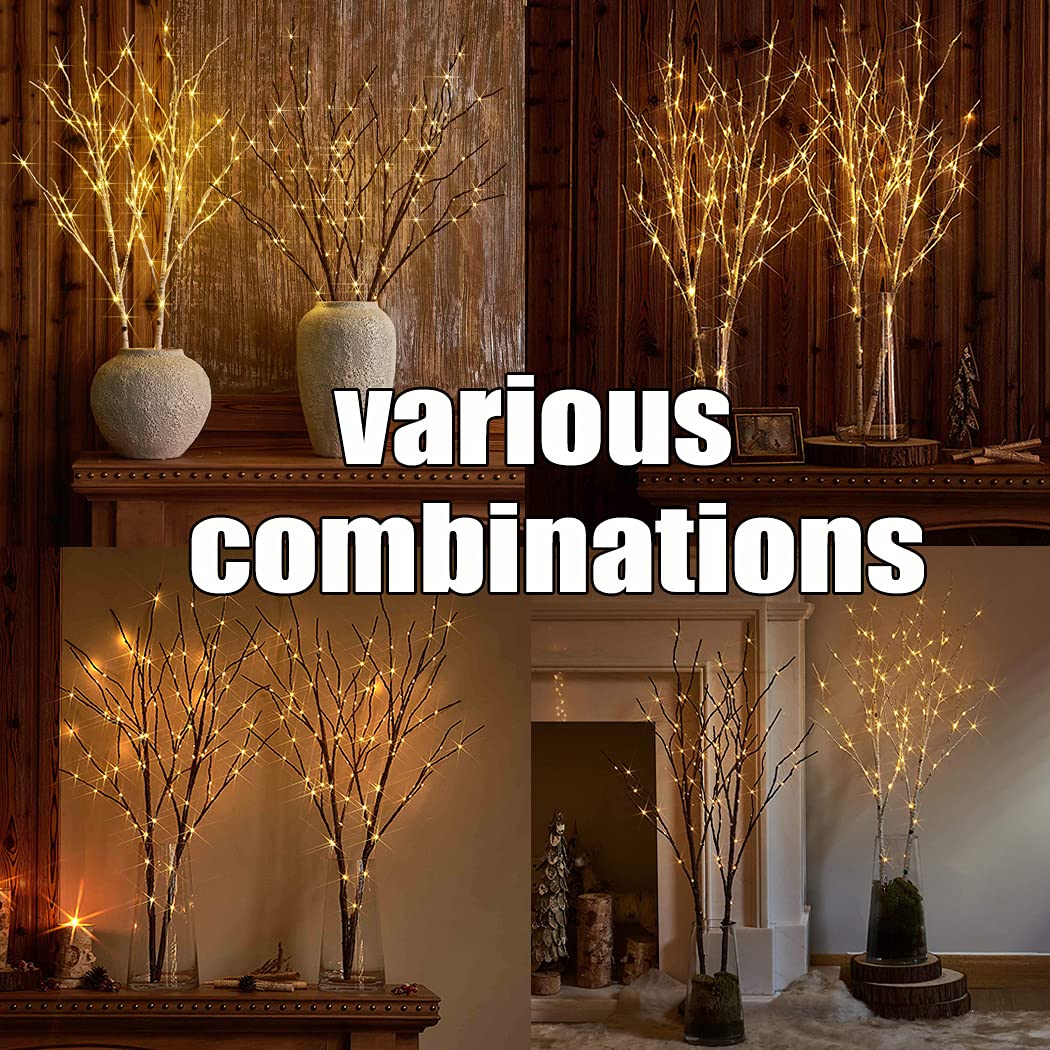 Fudios Lighted Brown Branches with Timer 32 in 100 LED for Vases Battery Operated, Artificial Willow Branch Twigs with Warm White Lights for Christmas Holiday Party Decor