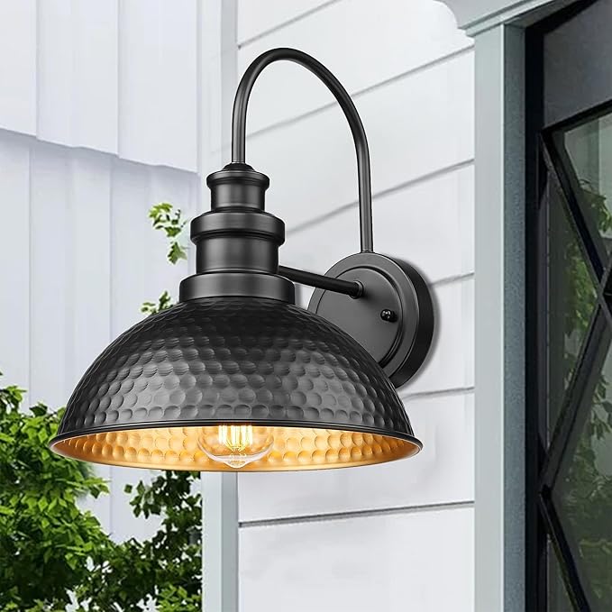 Casia Outdoor Farmhouse Barn Lights, Rustic Outdoor Wall Sconce, Exterior Wall Lights, Front Door Mounted Lighting Fixture,Vintage Gooseneck Lighting (Black, 4 Pack)