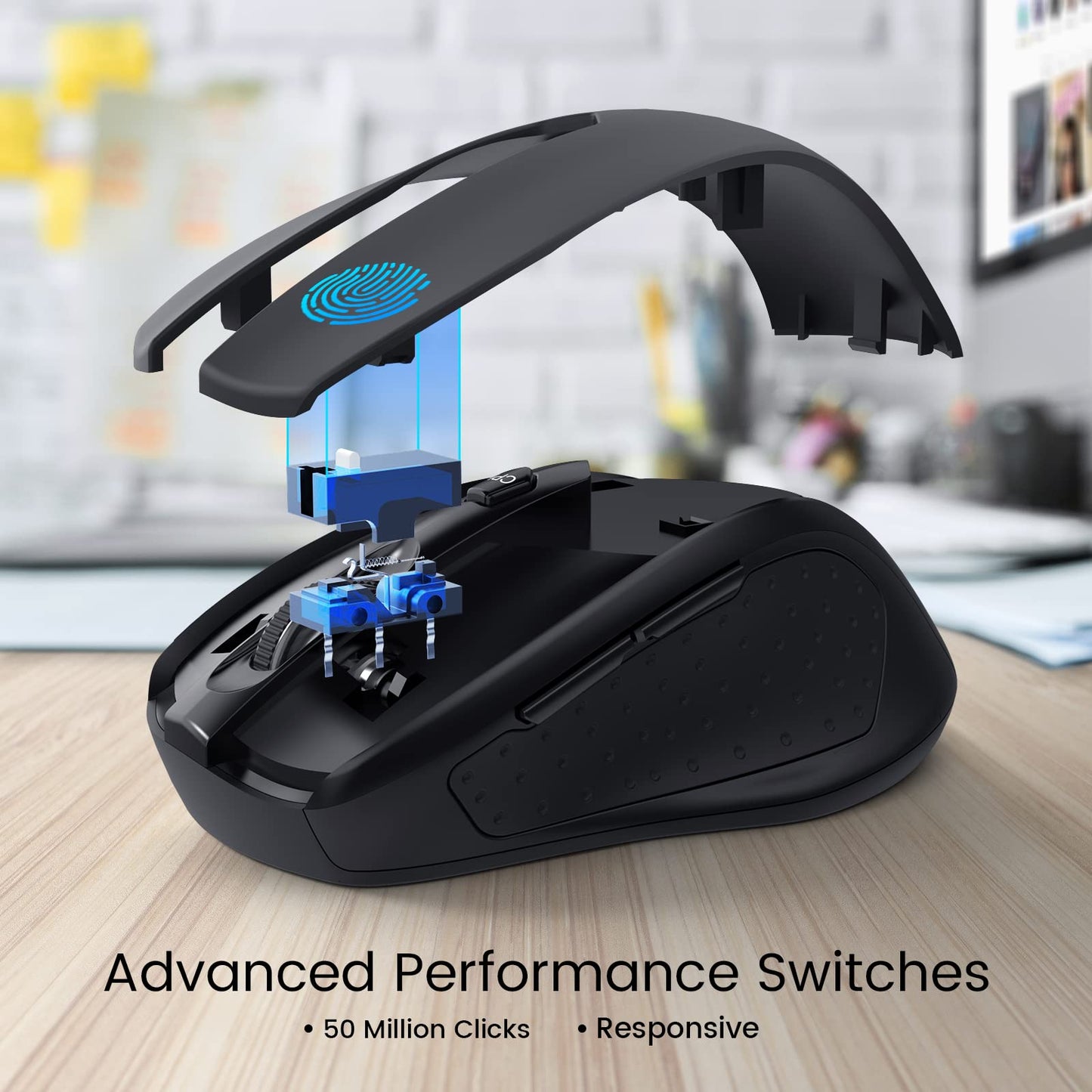Wireless Mouse, D-09 Computer Mouse USB Cordless Mice for Laptop, Ergo Grips, Lightspeed 5-Level 2400 DPI, 16 Months Battery, Portable for PC Mac Chromebook (Black)