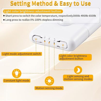 Wireless Under Cabinet Lighting 16 Inch 3 Pack, Magnetic Motion Sensor Light Indoor USB C Rechargeable Closet Lights, 3 Color Dimmable LED Night Light Stick on Under Counter Lights for Kitchen Stairs