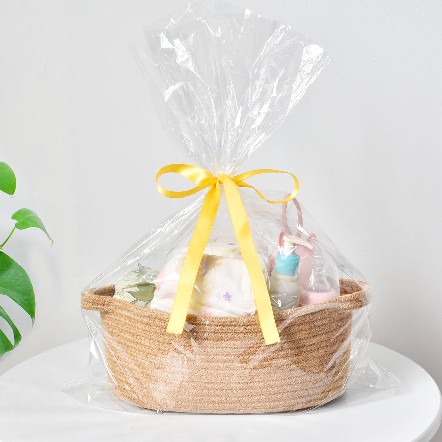 ABenkle Small Basket with Handles, Boho Decorative Rope Woven Dog Cat Toy Storage Bin Shelf Storage Organizer, Easter Christmas Gift Basket, 12"x8"x5"