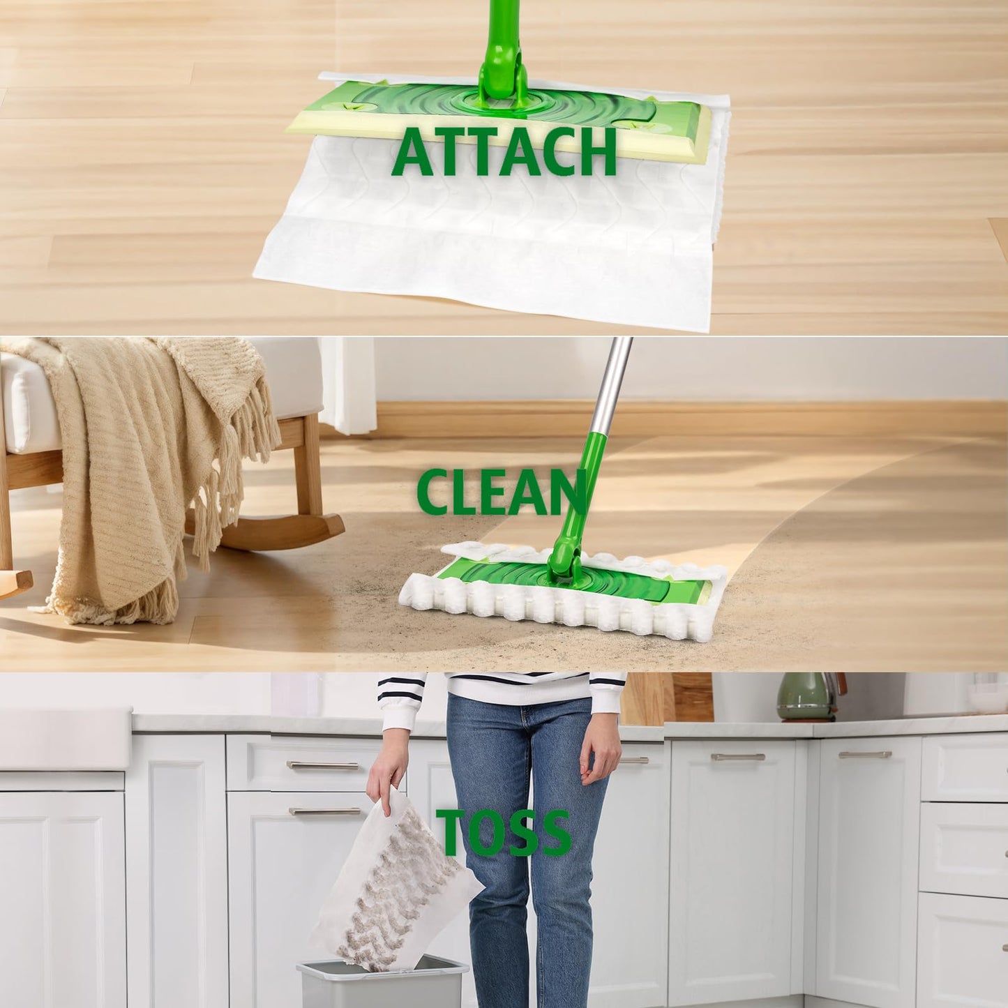 AIR U+ Dry Mop Pads for Swiffer Sweeper Heavy Duty Pet Sweeping Refills Cloths Cleaning Hardwood Floor Dust and Hair, Disposable, Unscented, 30 Count