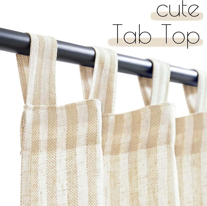 jinchan Tab Top Linen Kitchen Curtains 36 Inches Striped Tier Curtains Farmhouse Modern Cafe Style Small Window Treatments Airy Light Filtering Rod Pocket for Living Room Bathroom 2 Panels Beige