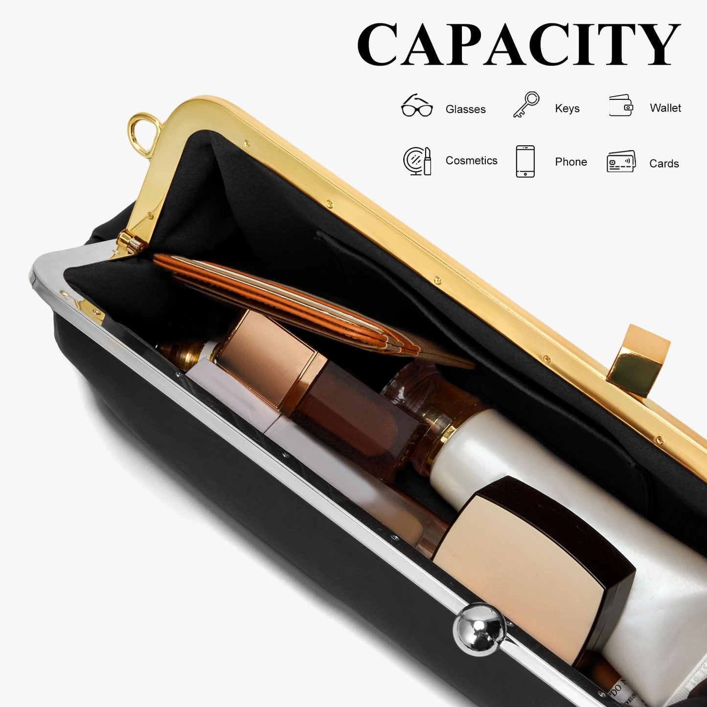 Kisslock Purse Shoulder Bag for Women Elegant Kiss Lock Handbag Evening Clutch Purses Spherical Metal Block Clip Bags