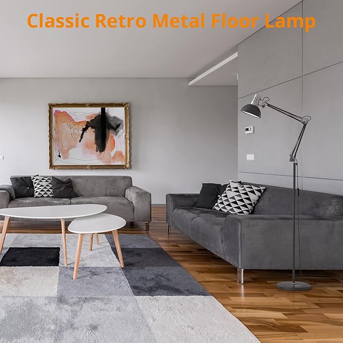 LEPOWER Floor Lamp, Swing Arm Floor Lamp, Industrial Tall Lamp with Heavy Metal Base, E26 Base Standing Reading Lamp, Modern Lamp for Home Office, Living Room, Bedroom Black