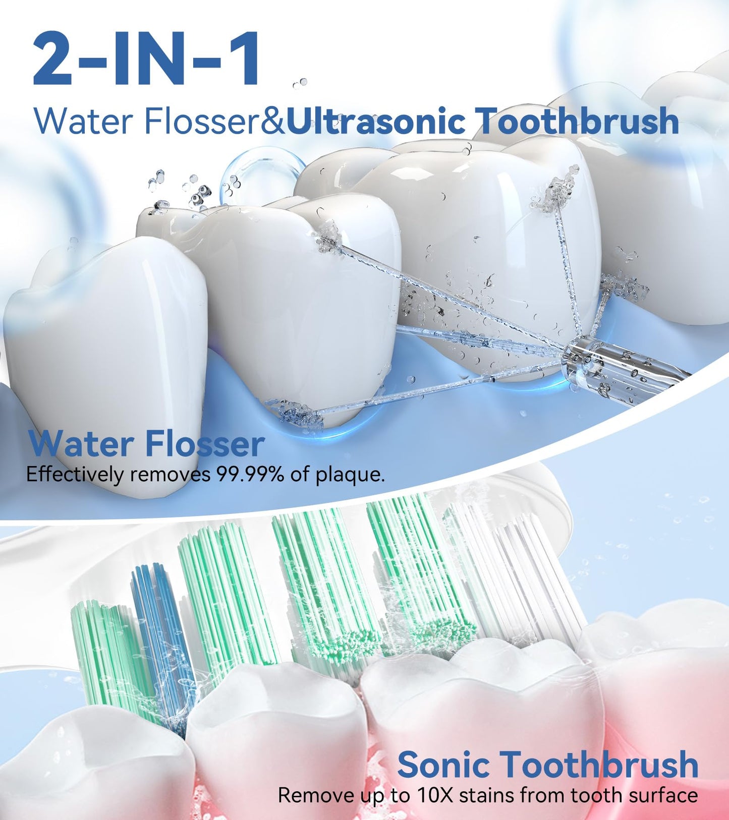 Water Flosser & Ultrasonic Electric Toothbrush Combo, 600ML Water Dental Flosser with 7 Jet Tips, 10 Adjustable Water Pressure, 5 Toothbrush Heads for Home Use, Gums, Braces (Black)