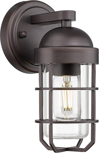 Emliviar Farmhouse Outdoor Wall Light for House Porch, Vintage Exterior Wall Lantern, Industrial Nautical Metal Cage with Clear Tempered Glass, Oil Rubbed Bronze Finish, GE255B ORB