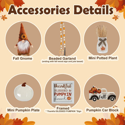 Thanksgiving Decorations for Home 6PCS Tiered Tray Decor Set, Tabletop Fall Decor for Tray Shelf Mantel Fire Place Office Desk Thanksgiving Autumn Table Centerpieces Pumpkin Farmhouse Wood Signs