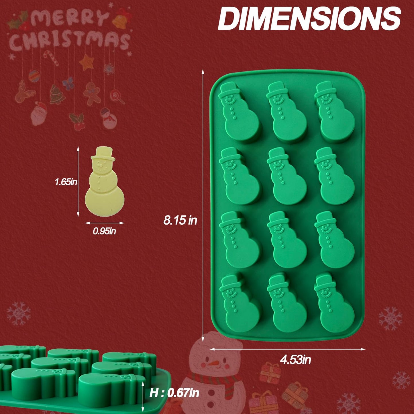Snowman Chocolate Mold, 12 Cavities Christmas Silicone Candy Mold Snowman Ice Cube Molds for Chocolate Candles Jello Ice Candy Desserts Making