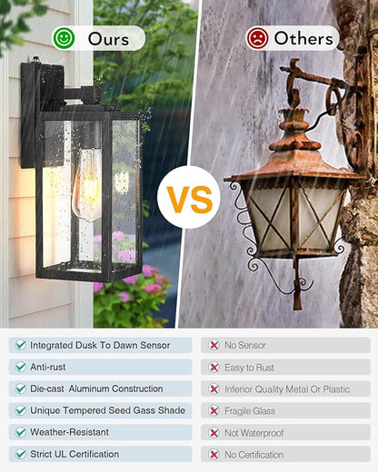 VIANIS Large 2 Pack Outdoor Wall Lights, Dusk to Dawn Black Exterior Garage Lighting Fixture Wall Mount Sconces, Modern Front Porch Lanterns Outside Lights for House, Waterproof Coach Lights Outdoor