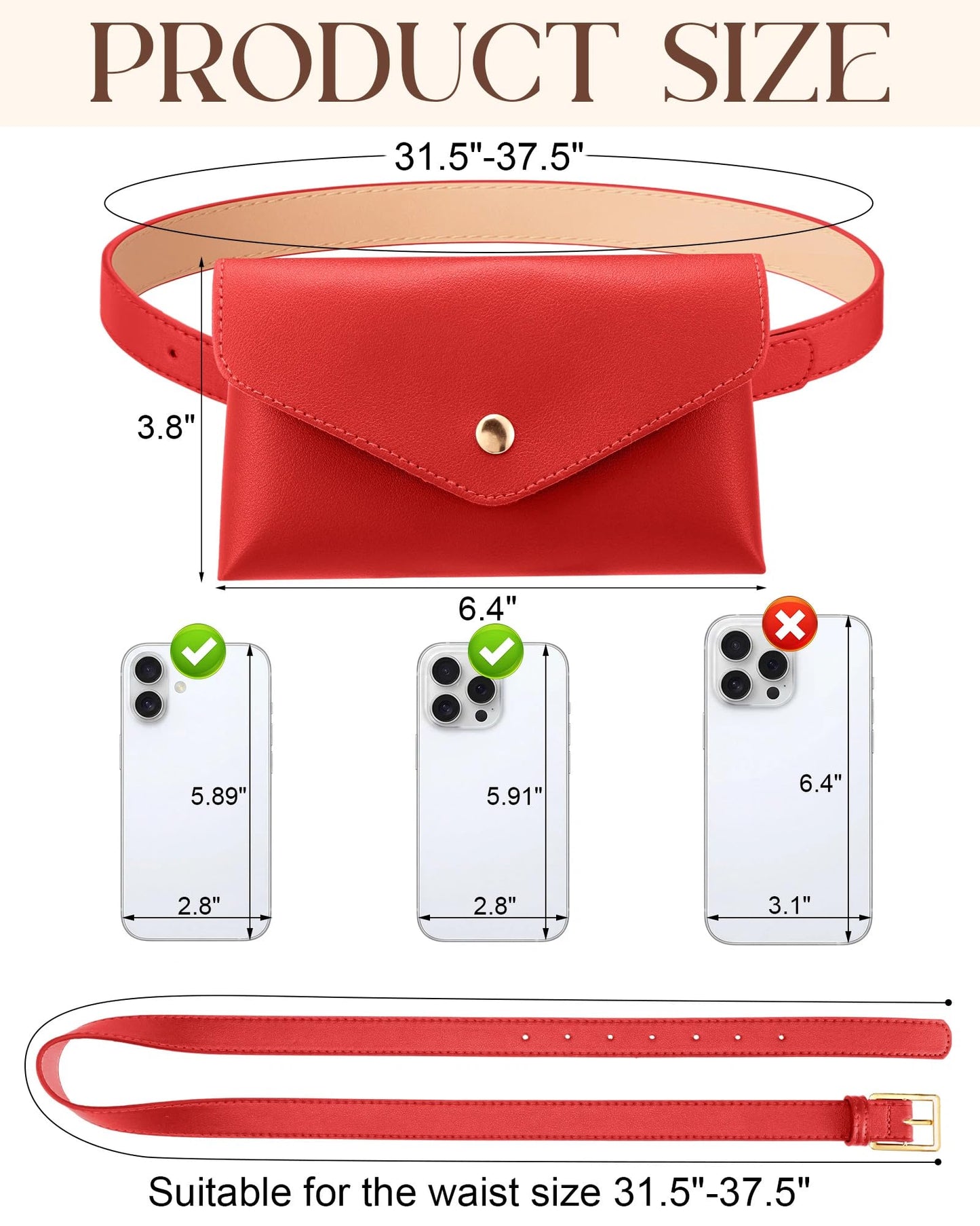 Shihanee 3 Pcs PU Leather Waist Belt Bags for Women Adjustable Fashion Mini Waist Pouch Equestrian Belt Bags for Fashion Party Riding Hiking Daily Use Y2k Accessory (Black,Beige,Red)