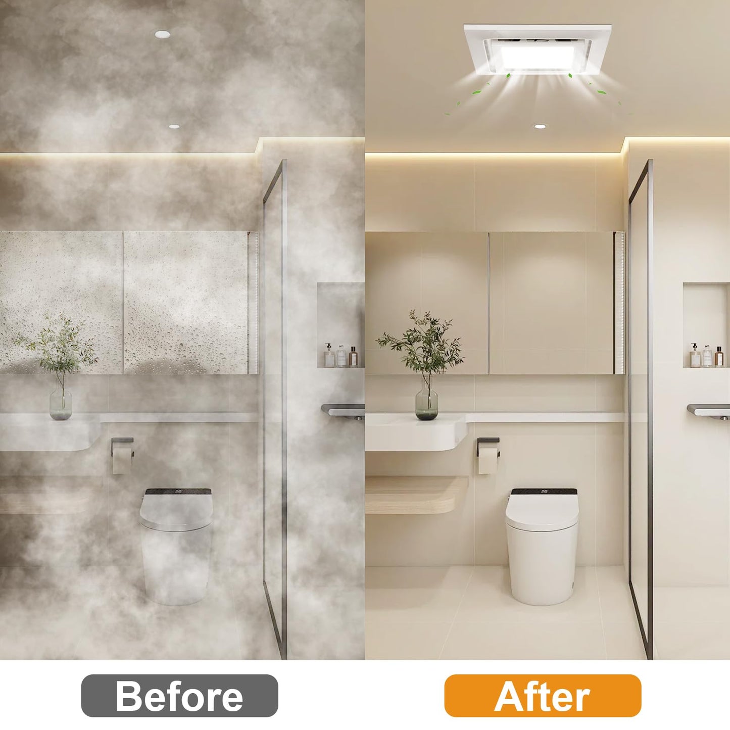 TOYOUSEA 10" Ultra Quiet Bathroom Exhaust Fan with Light 6500K LED 1.0 Sone 145 CFM, 8.3x8.3 Mount, 1500 LM Ceiling Ventilation Fan
