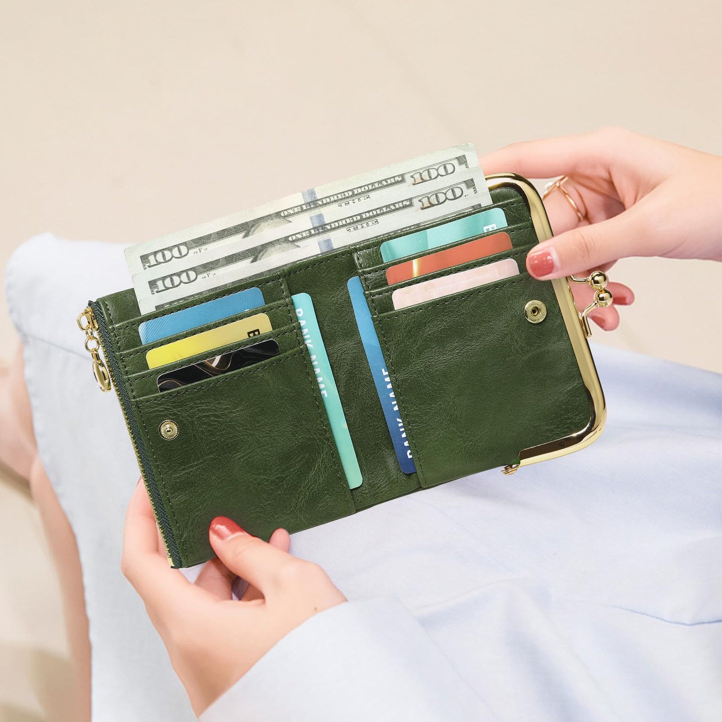 RNIEGA Wallet Women Small RFID Blocking Bifold Leather Wallets for Women Vintage Coin Purse With Zipper and Kiss Lock