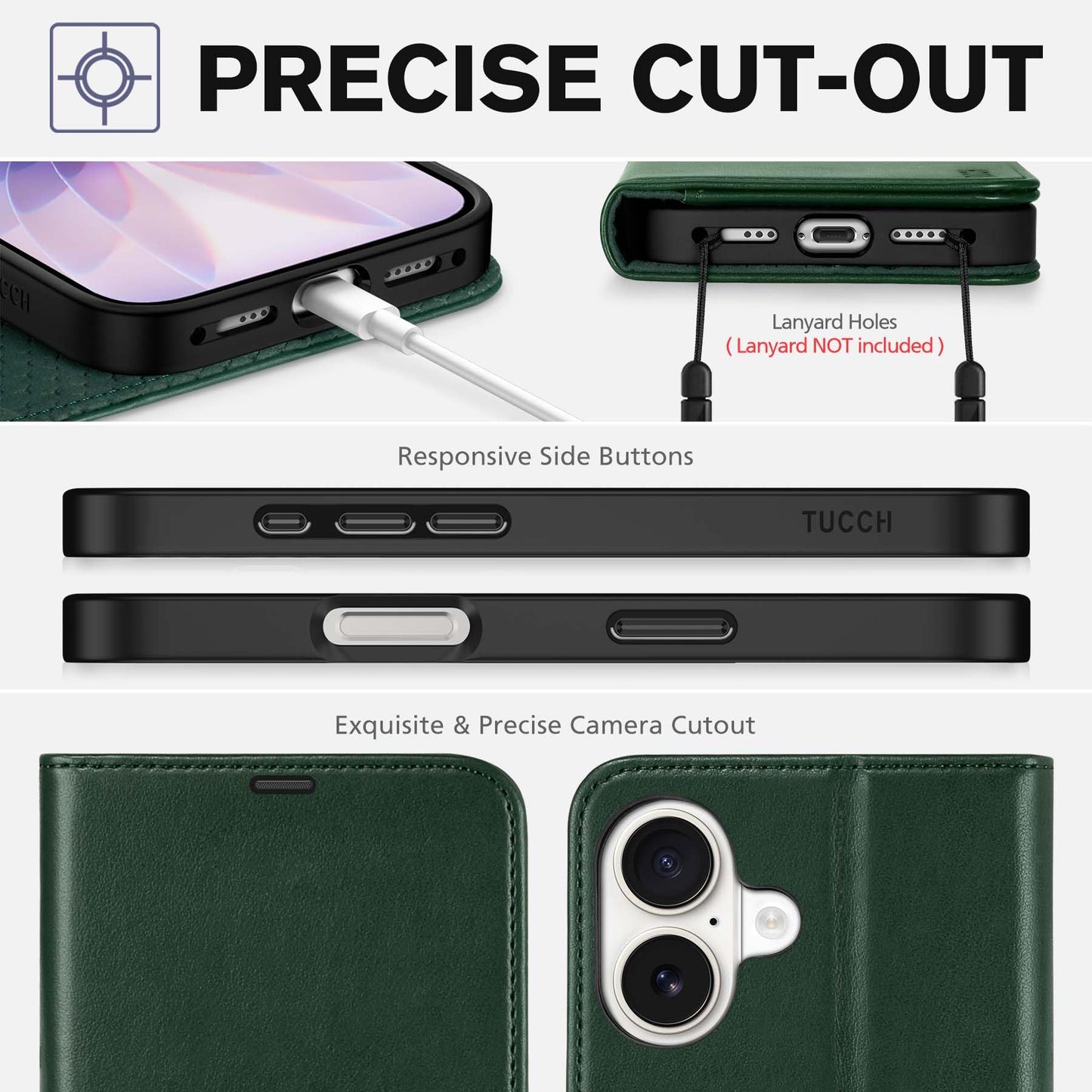 TUCCH Wallet Case for iPhone 17 (6.3") 2025, RFID Blocking 4 Card Slots, Kickstand, Shockproof TPU Shell, PU Leather, Magnetic Closure, Protective Flip Folio Cover, Evergreen