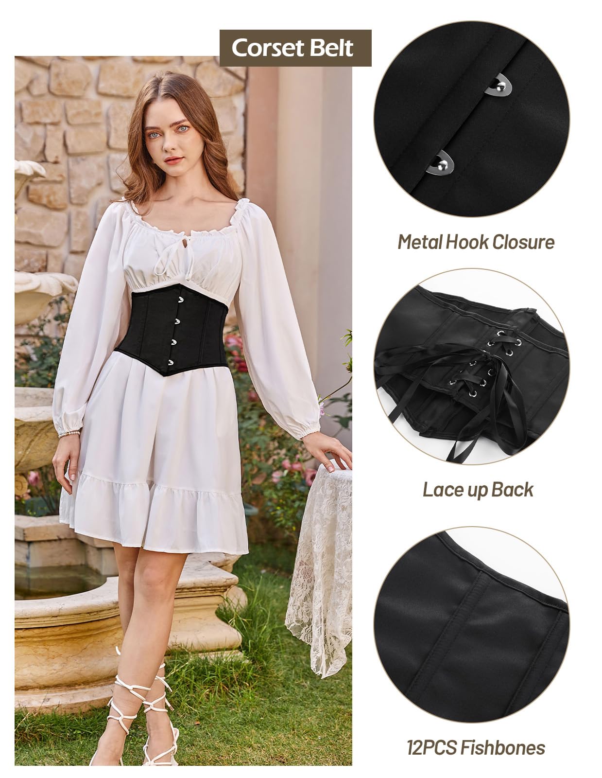 Scarlet Darkness Corset Belt for Women Fishbone Wide Waist Corset Pirate Belt Black Size 12