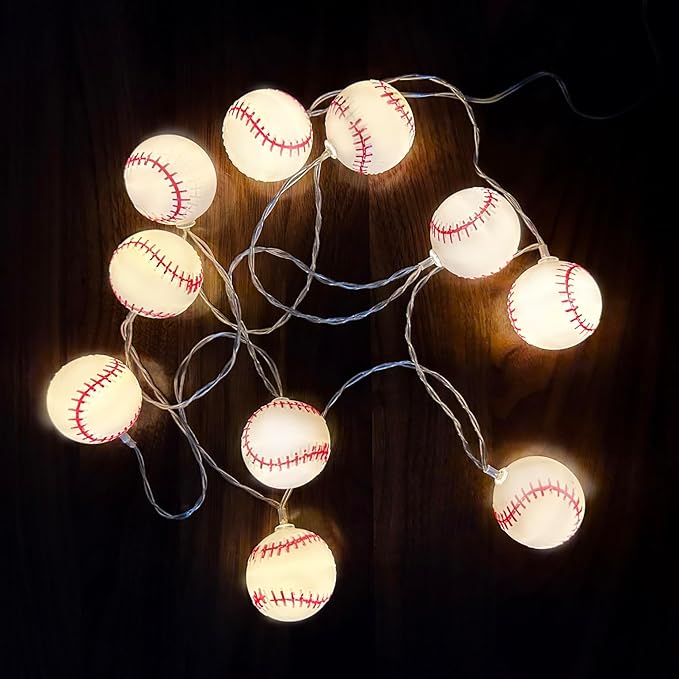 Baseball String Lights 20 LED 14FT Baseball Decor Battery Powered Indoor/Outdoor for Boys Room Ball Sport Theme Party Decorative,Birthday,Football Lovers Gift (Baseball String Lights)