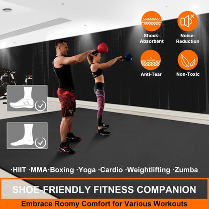 anngrowy Extre-Large Exercise Mat 8'x5'x7mm Gym Mat for Home Workout Equipment Flooring Mat Non-Slip Large Rubber Yoga Mat for Fitness, Weightlift, Cardio, Jump Rope, Plyo, MMA, Treadmill, Stretch