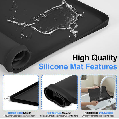 Mini Fridge Silicone Mat with 4 Base Raisers, 20" x 20" x 0.7" Under Refrigerator Mat, Mini Fridge Drip Pan Prevents Appliance Leakage Water Spills, for Washing Machines, Dishwashers, Air Conditioner