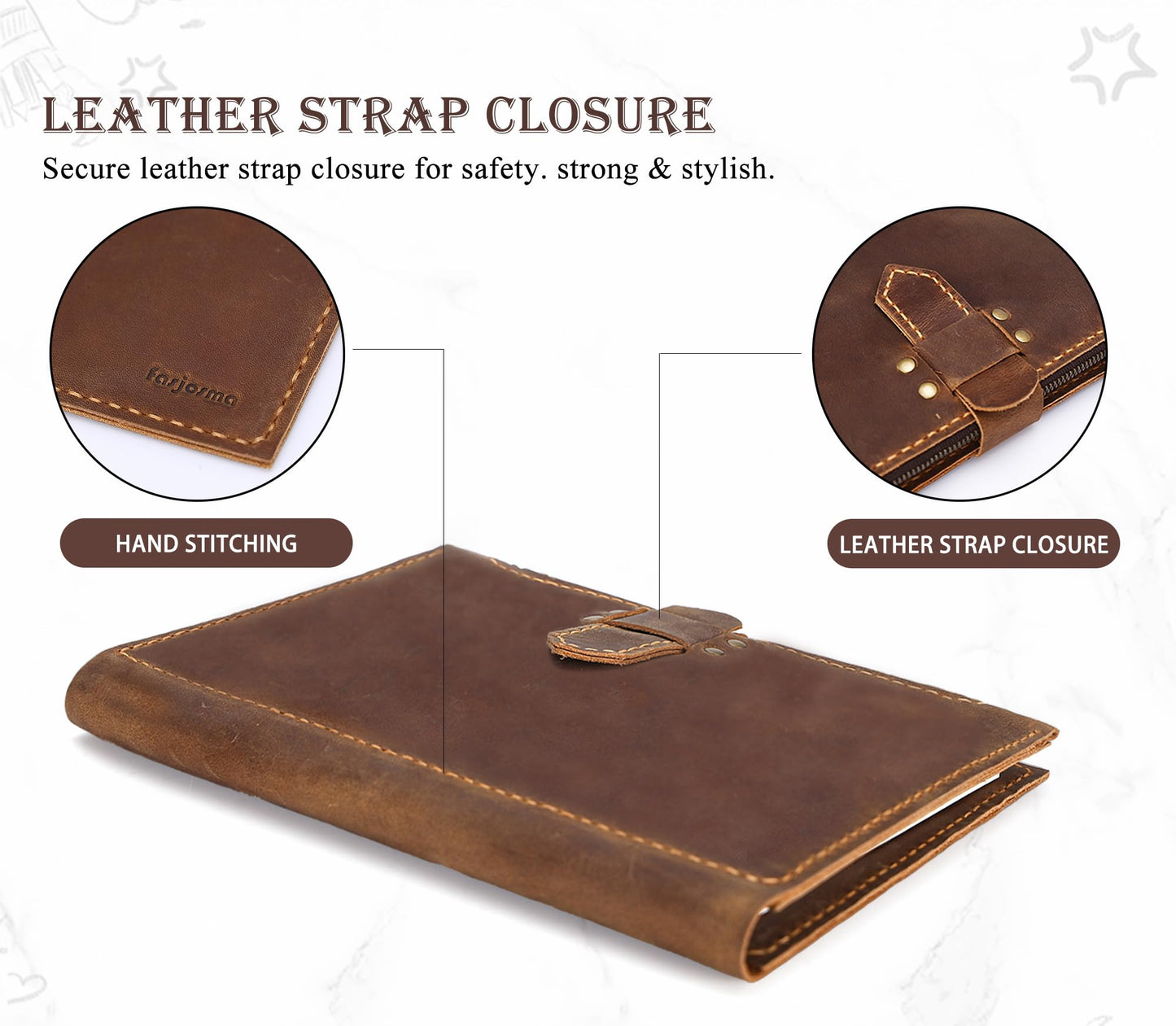 Fasjosma Leather Sketchbook Cover for A5/5.5"x8.5" sketch pads - Handmade Genuine Leather Artist Case with Pencil Holder & Zipper Pocket, Professional Drawing Supplies (Brown, 5.5"x8.5")