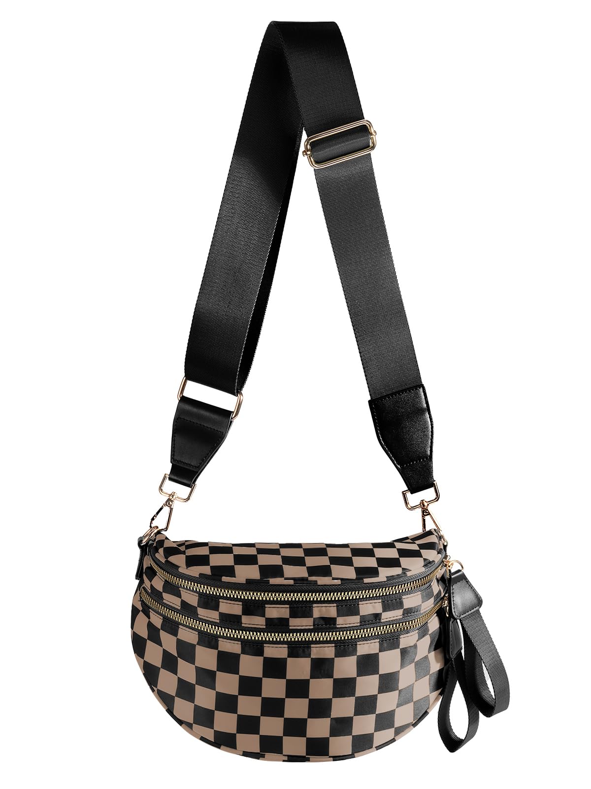Spacious Checkered Nylon Crossbody Bag Bum Bag Checkered Handbags Wallets for Women