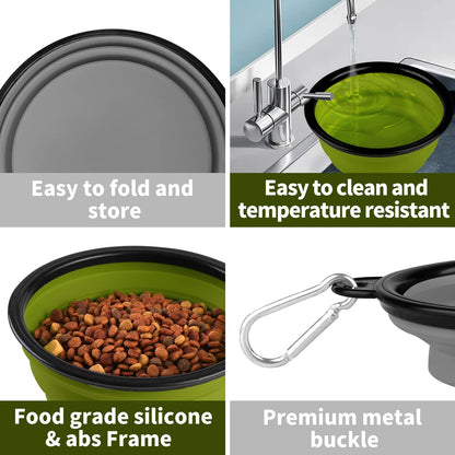 Collapsible Dog Bowls-2 Pack Large Size for Large/Medium Dogs, Pet Travel Water Bowl, Dogs Cat Portable Water Bowl, Dog Pet Feeding Watering Dish Outdoor Hiking Parking Traveling with 2 Carabiners