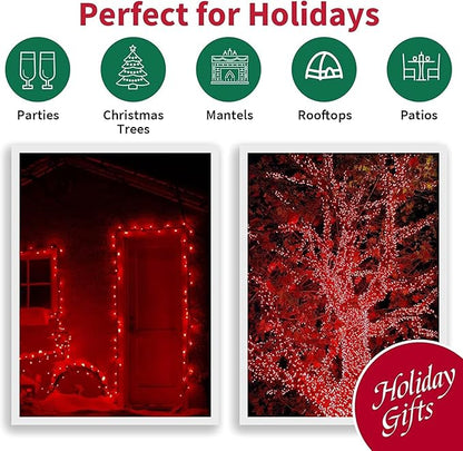 LAMPHOME 66ft Christmas Decorative Mini Lights,200 LED Transparent Wire Fairy Starry String Lights Plug in, 11 Lighting Modes, for Indoor Outdoor Xmas Tree Wedding Party Decoration (Red)