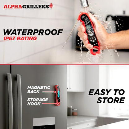 Alpha Grillers Meat Thermometer Digital - Instant Read Food Thermometer for Cooking Grilling BBQ Accessories Kitchen Gadgets Stocking Stuffers for Men Christmas Gifts for Men White Elephant Gifts Him
