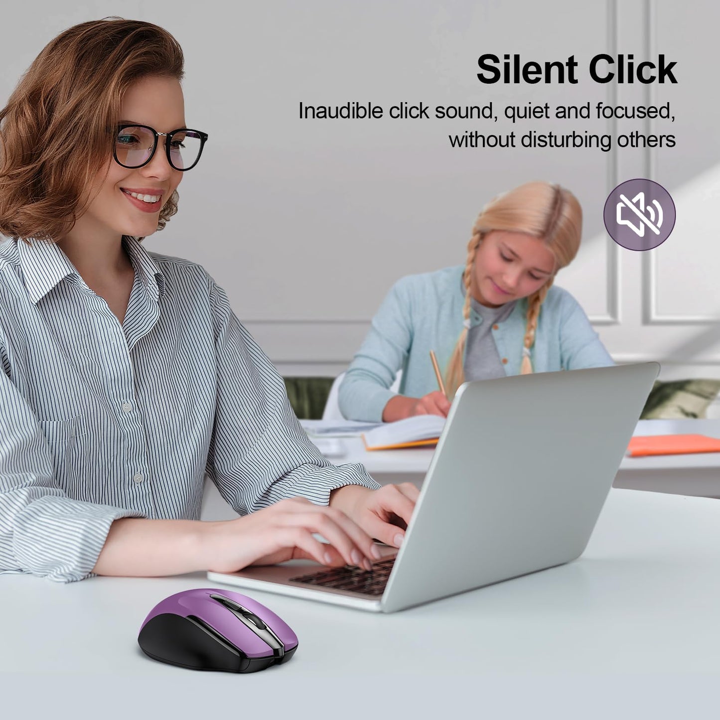 TECKNET Wireless Mouse Rechargeable, 2.4G USB-A Silent Mouse, Quiet Click, 6 Adjustable 4800 DPI, Cordless Computer Mice, Ergonomic Mice for Laptop, 6 Buttons for Chromebook, Ergo Grip - Black