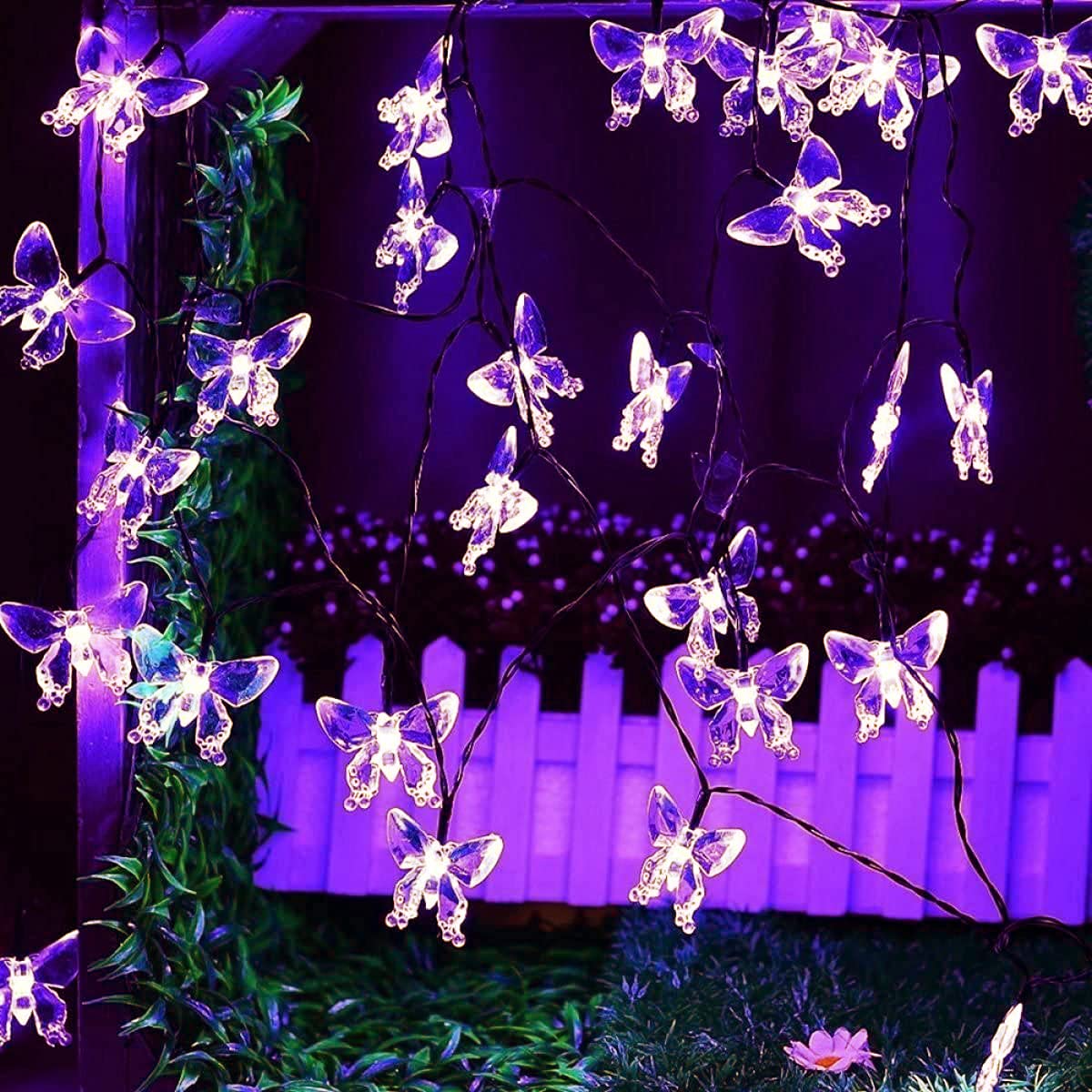WONFAST Solar String Lights, Waterproof 16ft 20LED Butterfly Christmas Fairy Lights Decorative Lighting for Home Party Wedding Patio Garden Porch Balcony (Purple)