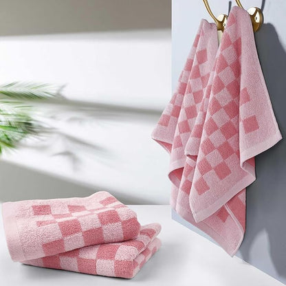 Jacquotha Soft Cotton Hand Towels in Pink Checkered