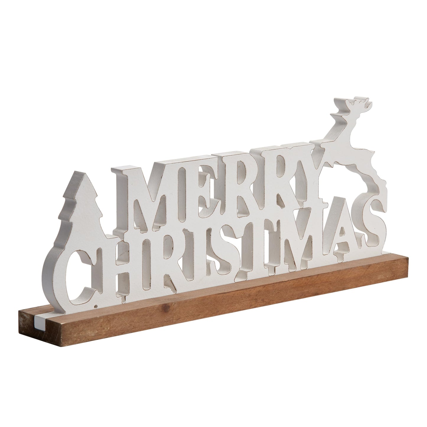 Sintosin Rustic Merry Christmas Signs for Home Decor 16 Inches, Farmhouse Wooden Noel Christmas Decor, Distressed Winter Decoration with White Tree and Deer for Tabletop Living Room