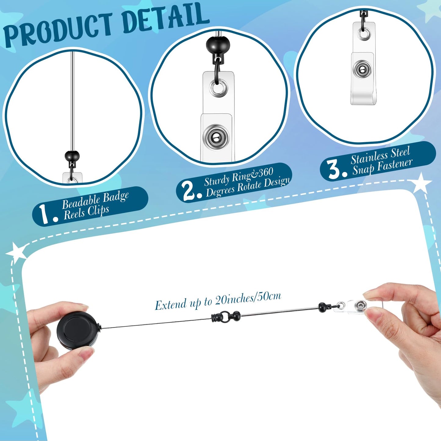Sayglossy 24 Pcs Beadable Badge Reel Retractable Clips Holder for Beads Bulk Blank Bar ID Name Badge Reels with Belt Clip Beadable Jewelry DIY Gift for Nurse Teacher Office Supplies (Black)