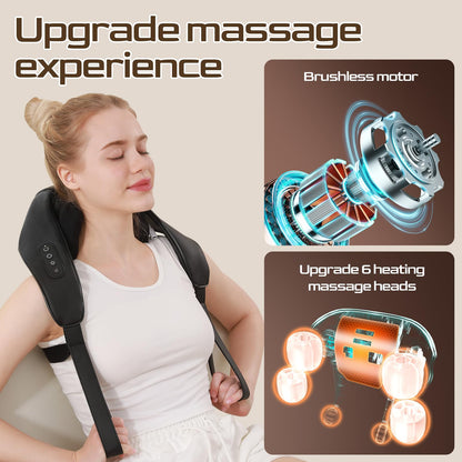 Neck Massager Roller with Heat Shiatsu Deep Tissue Kneading Massager Neck and Back Massager Gift for Mom Dad Christmas Black