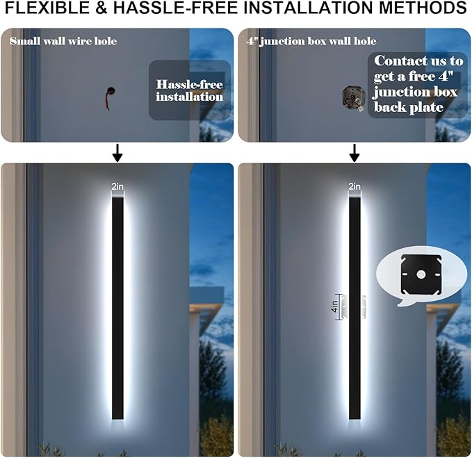 47IN Modern Outdoor Wall Light LED Long Wall Lighting Exterior Light Fixture IP65 Waterproof Wall Lamps, 2700K-6500K Dimmable Black Wall Sconce for Garage, House