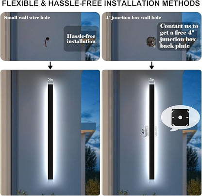 92In Modern Outdoor Wall Lights 2 Pack, 2700K-6500K Dimmable Black Exterior Wall Light Fixtures Wall Mount, Waterproof Linear Porch Lights Long Strip Wall Lamp Outside Lighting for House