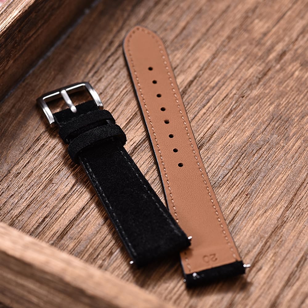 JWNSPA Unisex 18mm 19mm 20mm 22mm Super Soft Suede Leather Watch Band Quick Release Lightweight Watch Strap (Black, 18mm)