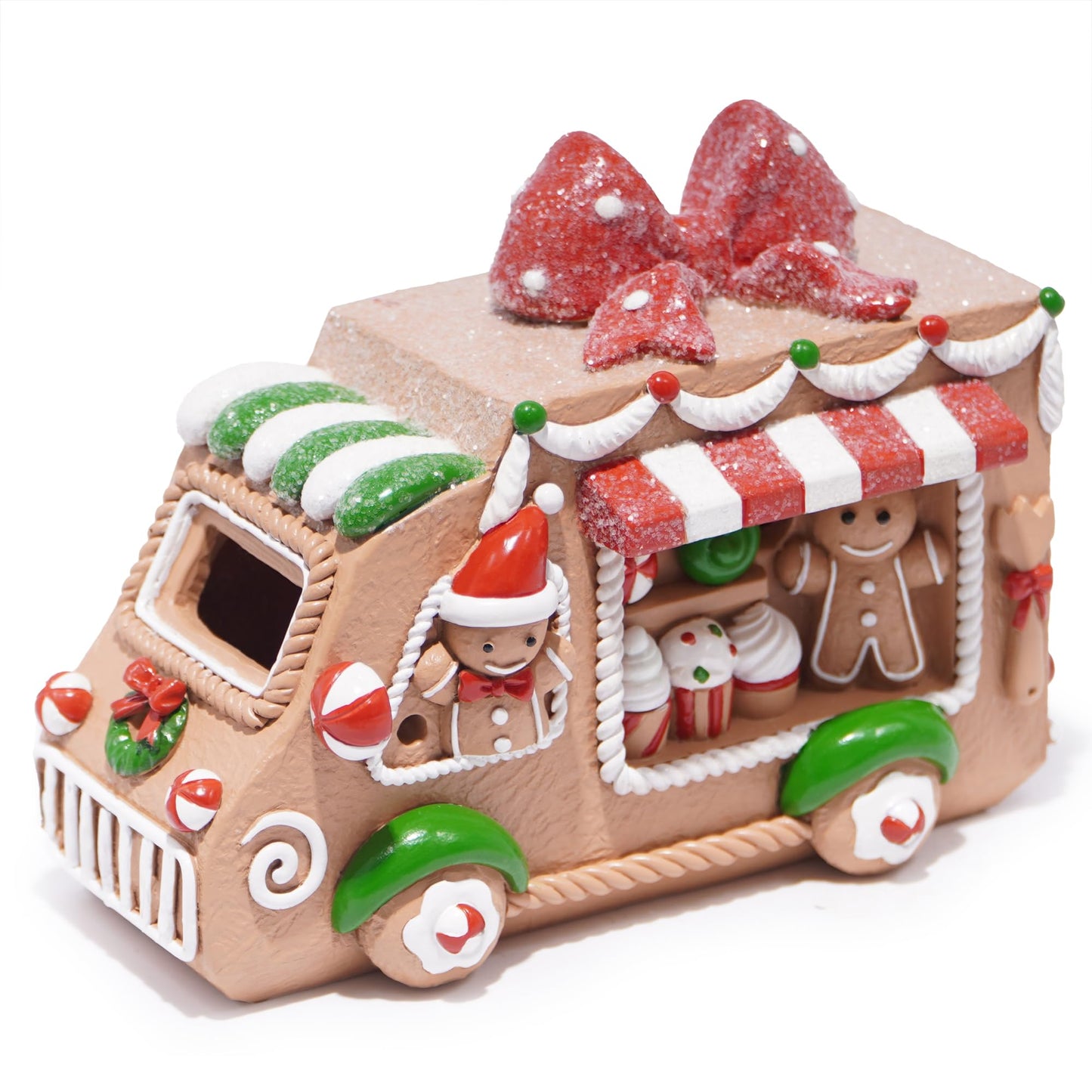 Hodao Gingerbread Sweets Truck Figurine – Resin Christmas Decorations for Home, Indoor Tabletop Decor, Candy & Cupcake Details, Cute Holiday Ornaments, Mini Collectible Gift for Families