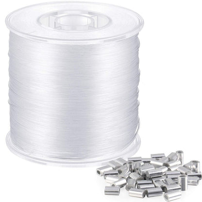 Strong Clear Nylon Fish Wire for Hanging Christmas Decor and 50 Loop Sleeve (218 Yd.)
