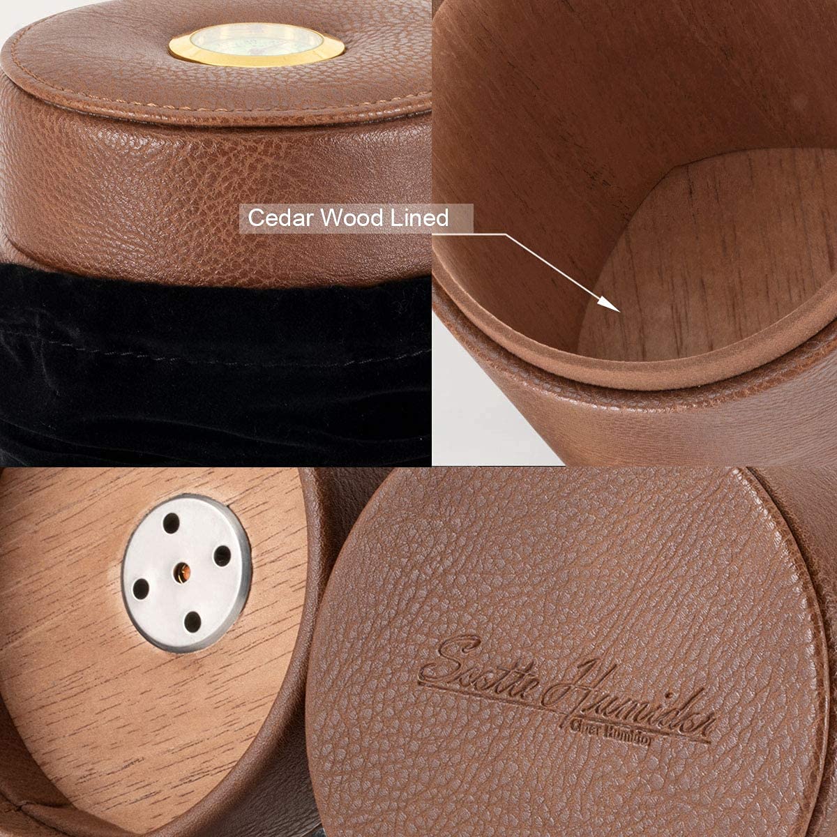 Scotte Cigar humidor case/jar,Leather Cedar Wood Cigar Canister Portable for 12-16 Cigar (Brown)
