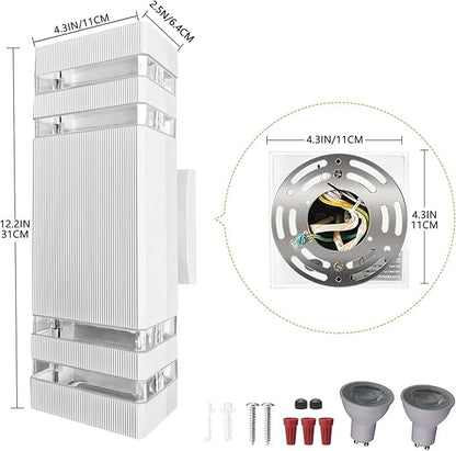 Outdoor Lights Wall Mount, White Up and Down Exterior Lighting Fixtures, Modern Square Porch Wall Sconce Aluminum Front Door Light LED Wall Lamp for Garage Garden Patio 2 Pack