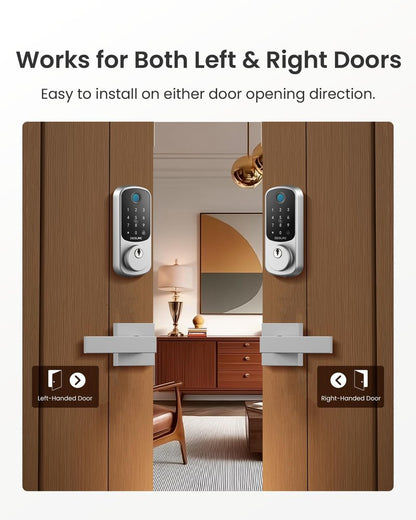 DESLOC B200 Fingerprint Smart Lock with 2 Durable Lever Handles, Keyless Entry Front Door Lock Set, Electronic Keypad Deadbolt, App Control, DIY Installation, Designed for a Secure DESLOC Home, Silver