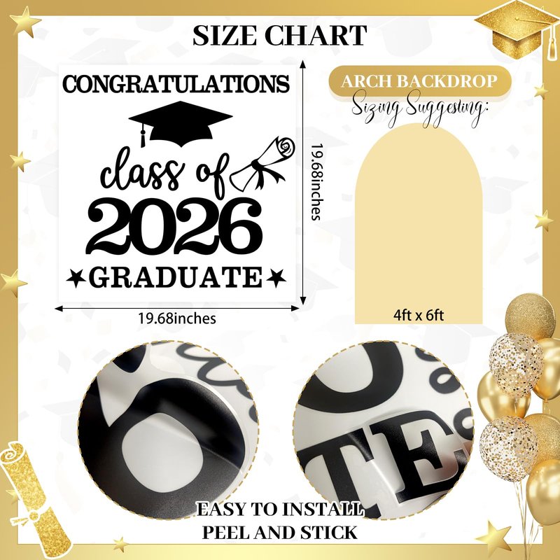Tintisfafa Black Congrats Grad Decals Graduation Decals for Arch Backdrop Class of 2026 Vinyl Sticker Graduation Decals for Fabric Graduation Sign for Background