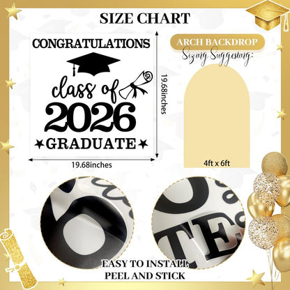 Tintisfafa Black Congrats Grad Decals Graduation Decals for Arch Backdrop Class of 2026 Vinyl Sticker Graduation Decals for Fabric Graduation Sign for Background
