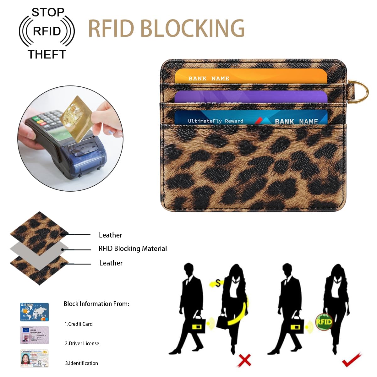 Simikol Slim Minimalist Pocket Credit Card Holder Wallet RFID Blocking Lightweight Thin Small Cute Card Cases,Leopard