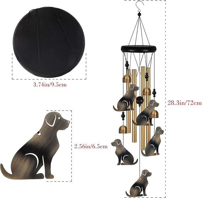 Bronze Dogs Wind Chimes Decor, Portable Mobile Wind Catcher, Sympathy Wind Bells, Memorial Gifts for Mom, Housewarming, Blessing Windchime(Outside/Indoor/Home/Room/Porch/Tree/Yard/Garden Decorate)