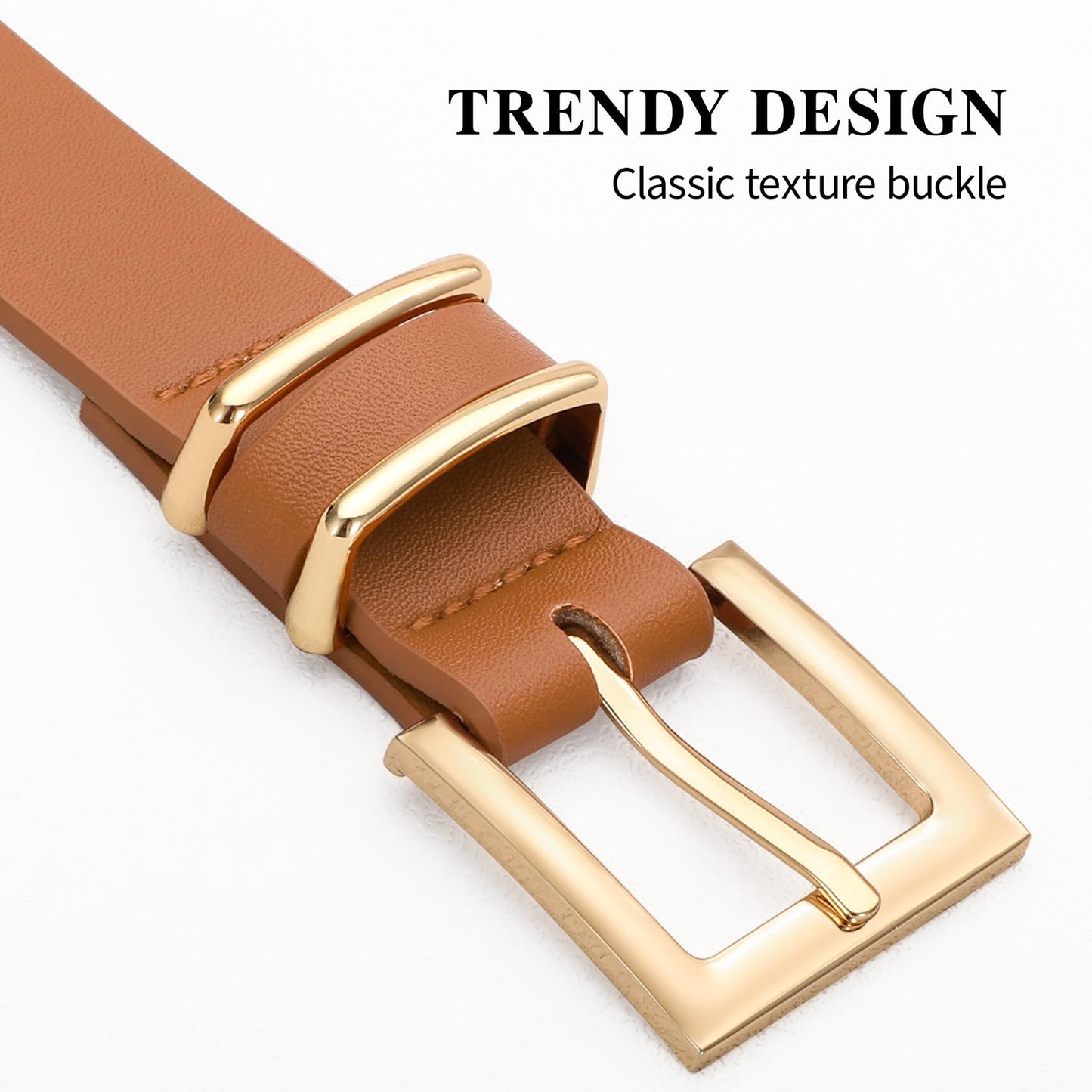 XZQTIVE Women Leather Belt with Gold Square Buckle,Stylish & Durable Waist Belt for Jeans,Pants & Dresses,Adjustable Fit,Classic Fashion Accessory