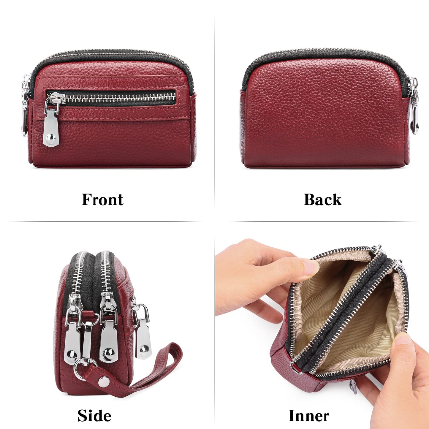 SENDEFN Coin Purse for Women Leather Wristlet Double Zip Around Small Change Pouch